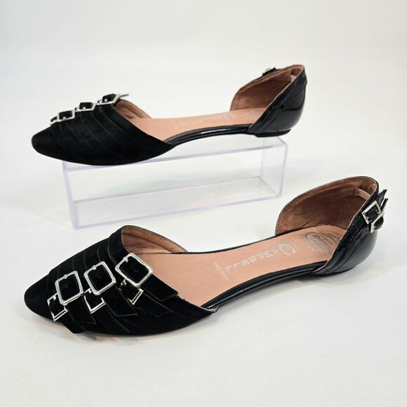 Jeffrey Campbell Ibiza Black Taken Pointy Toe Buckle Strap Flats Women's Size 7 - Picture 1 of 11